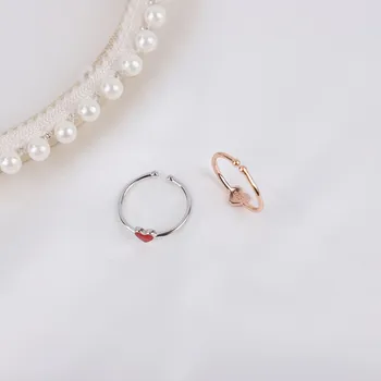 925 Sterling Sølv, med Rødt Hjerte Ringe til Kvinder Justerbar Åbne Finger Ringe koreanske Sølv 925 Smykker Piger Gaver (Lam Hub Fong)