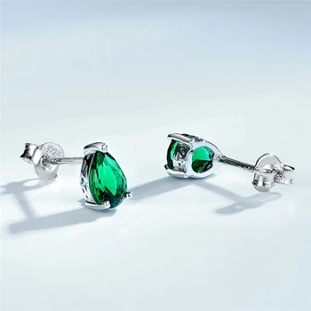925 Sterling Sølv Øreringe Skabt russiske Nano Emerald Pear Shape Delikat Stud Øreringe til Kvinder som Gave Fine Smykker