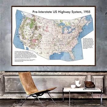 A1 Kort over Verden Pre-interstate OS i Høj Vejs System 1955 Plakat Usa Kort Væg Kunst til Hjemmet Skole kontorartikler