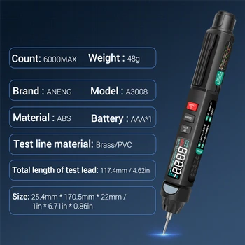 A3008 Professionelle LCD-Digital Multimeter Pen Type Intelligente 6000 Tæller Ikke Kontakt AC/DC Spænding, Modstand Diode Håndholdte
