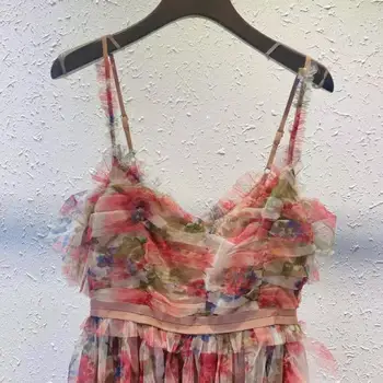 AELESEEN Sommeren Spaghetti Strop Kvinder Kjole Landingsbane Fashion Luksus Flæser, Blomster Print 3D Pynt Long Beach Party Dress
