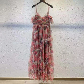 AELESEEN Sommeren Spaghetti Strop Kvinder Kjole Landingsbane Fashion Luksus Flæser, Blomster Print 3D Pynt Long Beach Party Dress