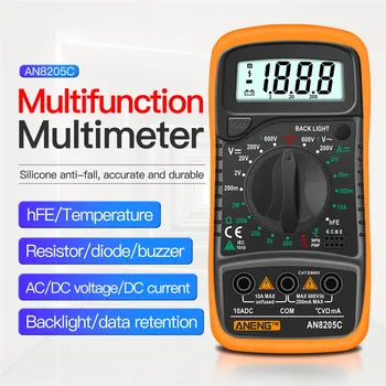 ANENG AN8205C Håndholdt Digital Multimeter LCD-Baggrundslys Bærbare AC/DC-Amperemeter Voltmeter Ohm Spænding Tester Meter Multimetro