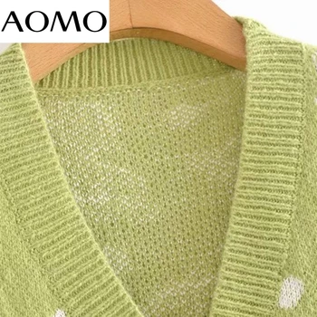 AOMO Kvinder Grøn Blomster Afgrøde Cardigan Vintage Jumper Kort Stil 2021 Strikket Cardigan Pels 5D93A