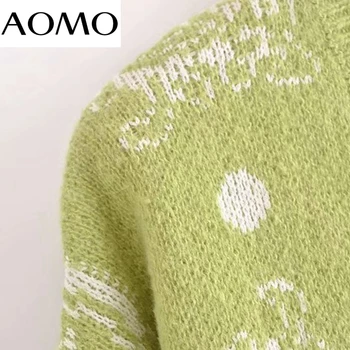 AOMO Kvinder Grøn Blomster Afgrøde Cardigan Vintage Jumper Kort Stil 2021 Strikket Cardigan Pels 5D93A