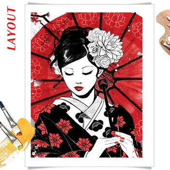 AZQSD Farvelægning Af Nummer Japansk Samurai Akryl Moderne Væg Kunst Maleri Af Numre Voksne Portræt Kits Håndmalet Gaver