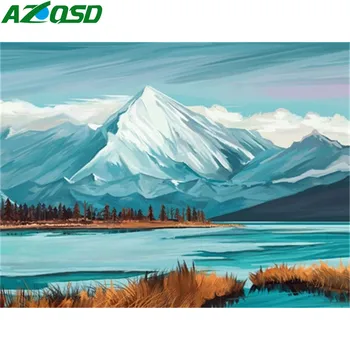 AZQSD Maling Af Antal Snow Mountain Akryl Olie Maleri Gave, Farvelægning Af Tal På Lærred Natur Kits Moderne Kunst på væggene