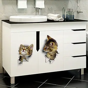 Aftagelig DIY 3D Kat Toilet Decals Badeværelse Kunst Vinyl Home Decor Wall Sticker