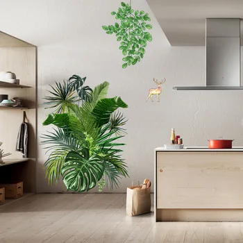 Aftagelig Nordisk Stil Banana Leaf Wall Stickers Til Stue, Soveværelse, Spisestue, Køkken Kids Room Sofa Vægoverføringsbilleder