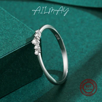 Ailmay Nye Ankomst Enkel Cubic Zirconia Mode Charm I 925 Sterling Sølv Stabelbare Ringe Til Kvinder, Bryllup, Engagement Smykker