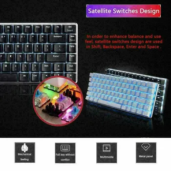 Ak33 Mekanisk Gaming Tastatur Sort / Blå Knap 82 Nøgler Kabeltilsluttet Tastatur Til Pc Spil Ergonomisk Cool Led-Baggrundsbelyst Design