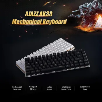 Ak33 Mekanisk Gaming Tastatur Sort / Blå Knap 82 Nøgler Kabeltilsluttet Tastatur Til Pc Spil Ergonomisk Cool Led-Baggrundsbelyst Design