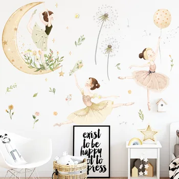 Akvarel Moon-Stjerne Klistermærker Dans Værelse Dekoration Prinsesse Soveværelse selvklæbende Mælkebøtte vægoverføringsbilleder
