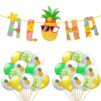 Aloha Banner Ballon Sæt Luau Ananas Fest Sommer Beach Party, Bryllup, Fødselsdag Hawaii Party Tropic Safari Gul Ananas