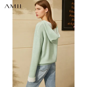 Amii Minimalisme Vinteren Kvinder Sweater Kausale Strikket Hætte Løs Kvinder Sweater Mode Kvinders Cardigan 12040569