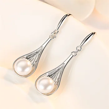 Anillos Yuzuk Massivt Sølv 925-Perle Dråbe Øreringe Eardrop For Kvinder Engagement Elegant Gave, Noble, Fine Smykker