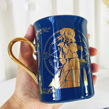 Anime Fate/stay night Rin Tohsaka Sabel Guld Stempling Keramiske kaffebæger Cup Mænd, Kvinder Mode Skeen+Cup låg Cup Xmas Gaver
