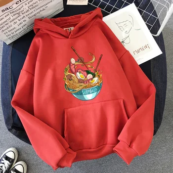 Anime Ramen Hoodie Mode Print Pullover Toppe Med Lange Ærmer Streetwear