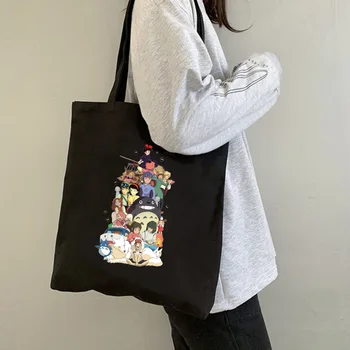 Anime-Spirited Away Totoro Shopping Taske Grafisk Tote Harajuku Shopper Taske Kvinder Lærred skuldertaske Kvindelige Ulzzang Sjove Øko 90'erne