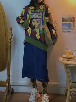 Anime Sweater Kvinder Harajuku Vintage Plus Size Varmt Efterår Streetwear Løs Rullekrave Strik Sweater Vinteren Kvinder Top