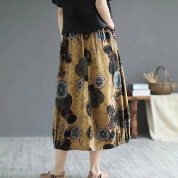 Antal LuLu 2021 Europæiske Mode Kvinder Vintage A-Line Trykt Nederdel Damer Elastisk Gult Tøj Kvindelige Casual Nederdele Stor Størrelse