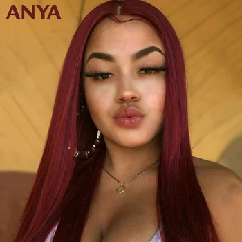 Anya Paryk Bordeaux Farvede Blonder Frontal menneskehår Parykker Pre Plukkede Peruvianske Lige Gennemsigtige Blonder 30inch Remy Hår Til Kvinder