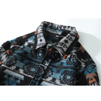 Aolamegs Geometriske Grafisk Print Shirts til Mænd Efteråret Turn-down Krave Fuld Ærme Tyk High Street Retro Alle-match Streetwear Mænd