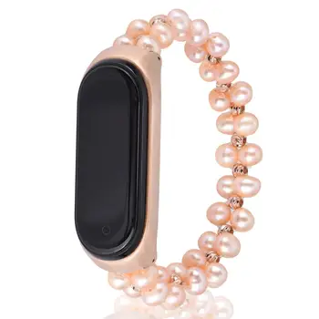 Armbånd til Xiaomi MiBand 3 4& Mi Band 5 6 Remme, Håndlavet Elastisk Bling-Smykker-Armbånd Luksus Udskiftning Pink Pearl