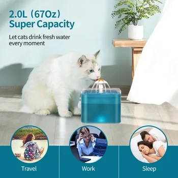 Automatisk Pet Vand Springvand 2L Kat Vand Dispenser USB-Mute Gennemsigtig Drikker Dog Drikke indfødningsskål med LED-Niveau Display