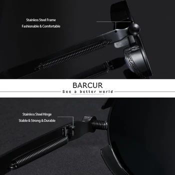BARCUR Retro Runde Steampunk Design Polariserede Solbriller Kvinder Mænd Sol Briller Spejl Brillerne Night Vision Trend Styles UV400