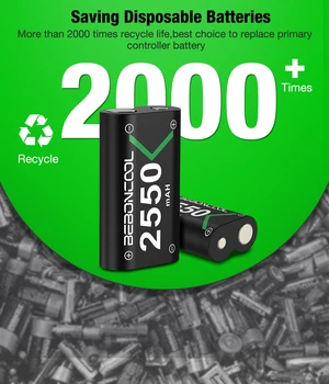 BEBONCOOL 2x2550mAh Trådløse Gamepads Genopladeligt Batteri USB-Oplader til Xbox/Xbox, En S/One X/One Elite Controller