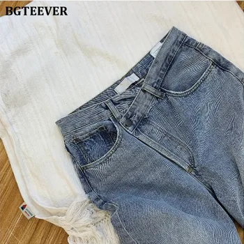 BGTEEVER 2021 Vintage Straight Jeans Kvinder Løs Afslappede Bukser i Fuld Længde Denim Baggy Mødre Jean Løs Vasket Blå Bukser Mujer
