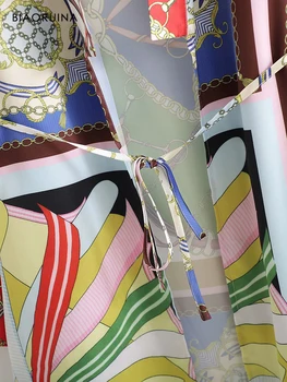 BIAORUINA Kvinders Japan Style Kæde Print Løs, Lang Trøje med Bælte 2021 Forår Sommer Nye Ankomst Mode Toppe med Lange Ærmer