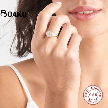 BOAKO Gotiske Bijou Åbne Ringe Geometri Linje Guld/Sølv Ring for Kvinder, Mænd, Ring 925 Sterling Sølv Smykker Finger Ring til Gave