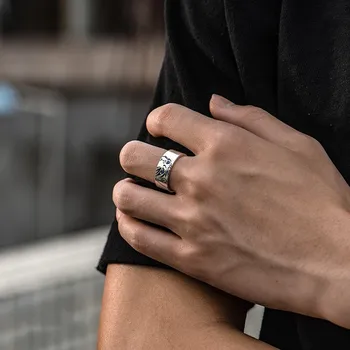 BOCAI Nye s925 Sølv Ring for Mand og Kvinde enkelt Par Ring kolde stil, Mode Enkelt Kat/Tiger Enkel Ring