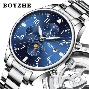 BOYZHE 2018 Neue Måde Automatische Mechanische Uhr Edelstahl-Tilstand Luxus Marke Militarische Wasserdichte Business Sport Uhren