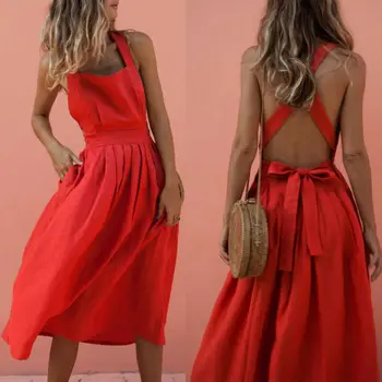 BRITISKE Nye Kvinder Boho Strappy Solid Maxi-Kjole til Aften Part Cocktail Beach Sundress