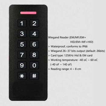 Baggrundsbelysning, Vandtæt IP66 Wiegand 26~37 bit output 125KHz RFID-tastatur adgangskontrol Nærhed Kortlæser døråbner