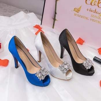 BaoYaFang Peep Toe Platform sko Kvinde Krystal Høj hæl sko Damer Pumper med Åben tå bryllup sko Bride fashion sko kvinder