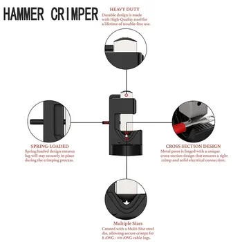 Batteri Hammer Crimper Kabelsko Crimptang Wire Terminal Svejsning Hammer Type Fjederbelastet Crimpning Tang Tilbehør