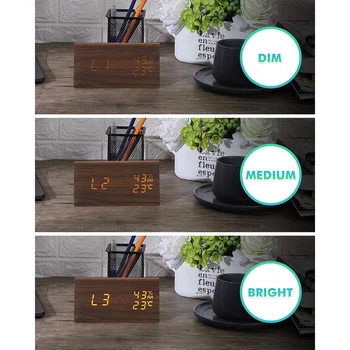 Bedste Digitale Vækkeur, Træ-LED-Ur Time Display 3 Alarm Indstillinger Luftfugtighed og Temperatur Opdage for Soveværelse, Kontor