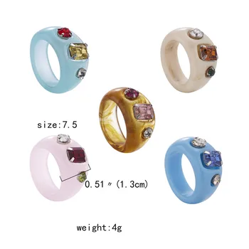 Belleper Koreanske Geometriske Firkantet Rhinestone Gennemsigtig Akryl Harpiks Ringe Til Kvinder Regnbuens Farver Toy Ring Party Smykker Gaver