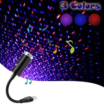 Bil Dekorative Lampe USB-Stjernede Lys, Lyd Aktiveres 3 Farver 9 Funktionelle Tilstande Bil Loftet Indvendigt Lys Bilens Tag Star Light