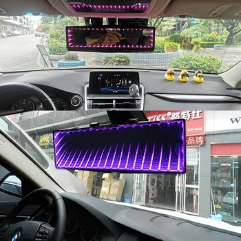 Bil Indendørs 3D bakspejlet Tændte LED et Stort synsfelt Indendørs Bil bakspejl Fladskærms Spejl Reflektor Omgivende Lys