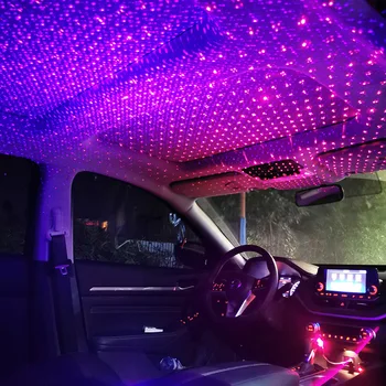 Bil Stjerneklar Stjerne af Lys Laser Atmosfære Omgivende Projektor LED-Lampe USB-boligindretning Tag Sky Night Lights Auto Tilbehør