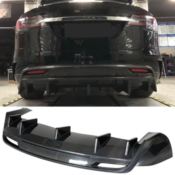 Bilens Bageste Kofanger Diffuser Læbe Spoiler For Tesla Model X 2016 - 2018 Bageste Diffusor Læbe Spoiler Splittere Carbon Fiber