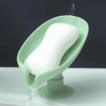 Blad-formet sæbeskål Max Sæbe Holder Afløbet Rack Toilet Soap Box Perforeret fritstående sugekop Rejse Badeværelse Tilbehør.