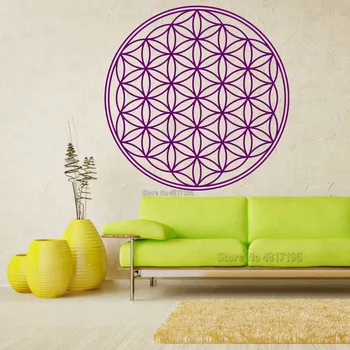 Blomsten Af Liv Vinyl Væg Kunst Decal Mandala Blomst Geometri Wall Stickers Frø Af Liv Vægdekoration Yoga Studio Home Decor