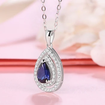 Blå Safir Sterling Sølv Vedhæng til Kvinder Fine Smykker Pære Drop Design Skabt Safir Farverige Vedhæng til Gaver