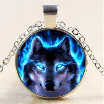 Blå Øjne Wolf Dyr Foto Facetslebet Glas, Kæde,Charme Kreative Kvinder Vedhæng Mode Smykker Tilbehør,Gaver Ven